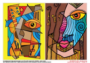Sztuka w stylu eko. Kolorowe portrety inspirowane stylem kubistycznym (PD)