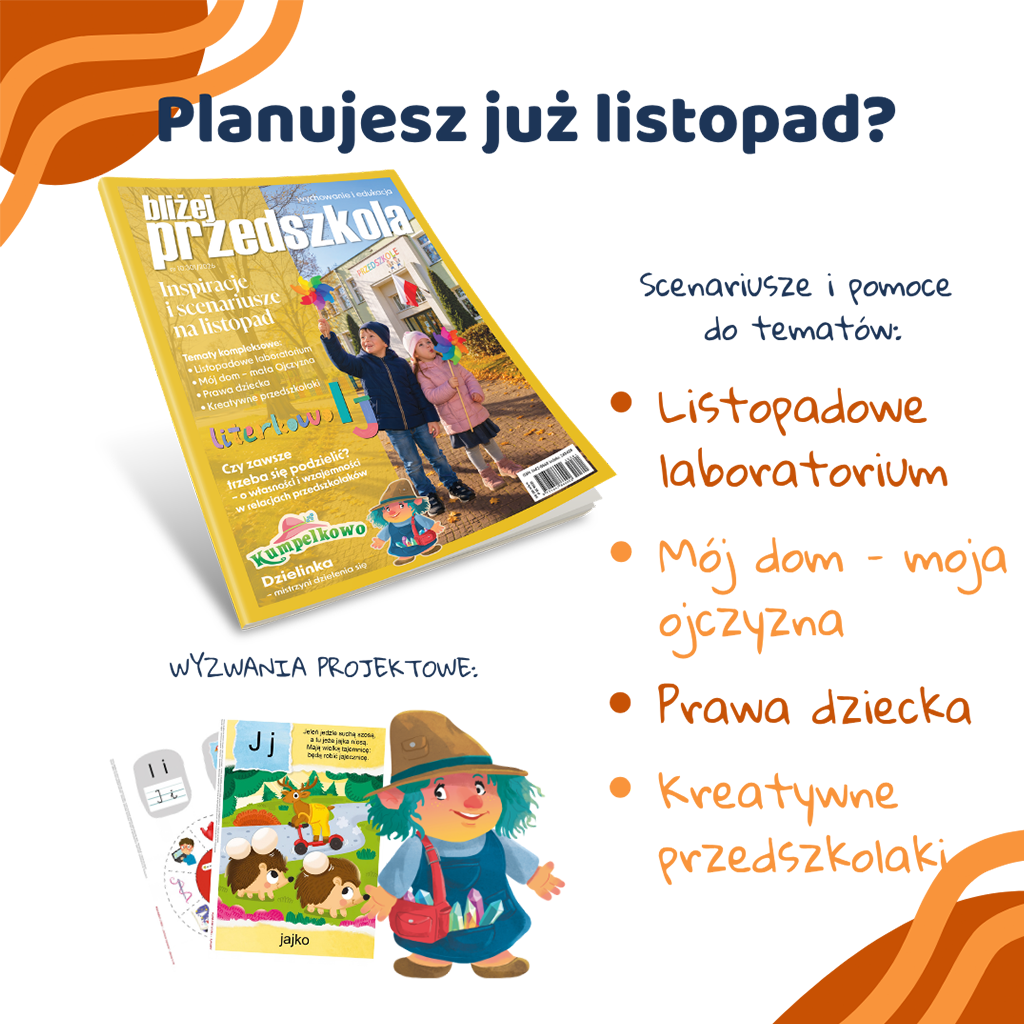 Materiały na listopad: miesięcznik, Literkowo i Dzielinka z Kumpelkowa