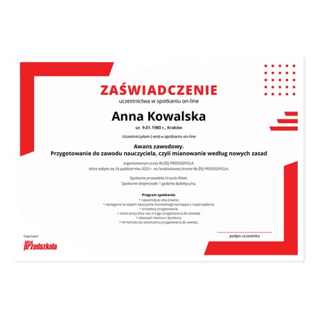 Zaświadczenie: Awans zawodowy – mianowanie według nowych zasad (PDF)