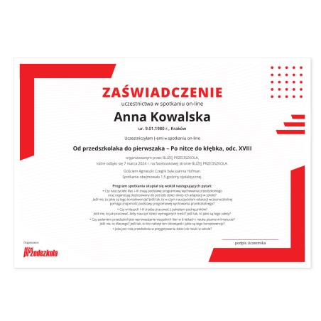 Zaświadczenie: Od przedszkolaka do pierwszaka (PDF)