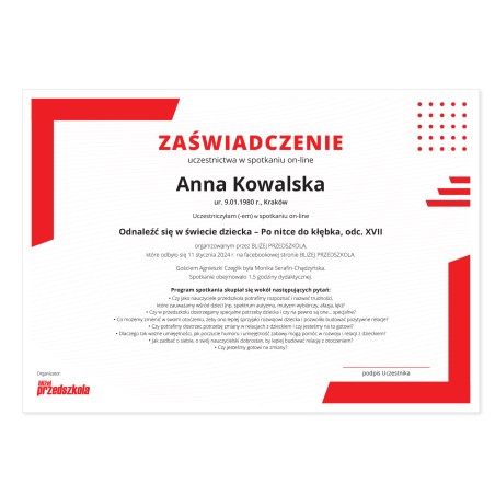 Zaświadczenie: Odnaleźć się w świecie dziecka cz. 3 (PDF)