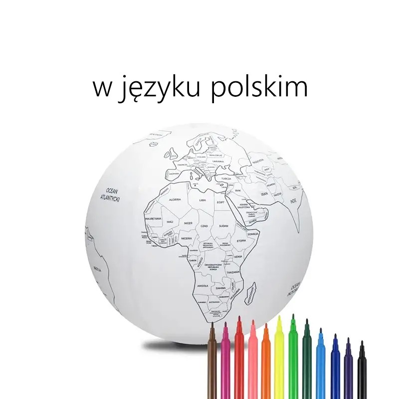 Piłka balonowa 30 cm GLOBUS państwa świata, do kolorowania RÓŻNE NADRUKI