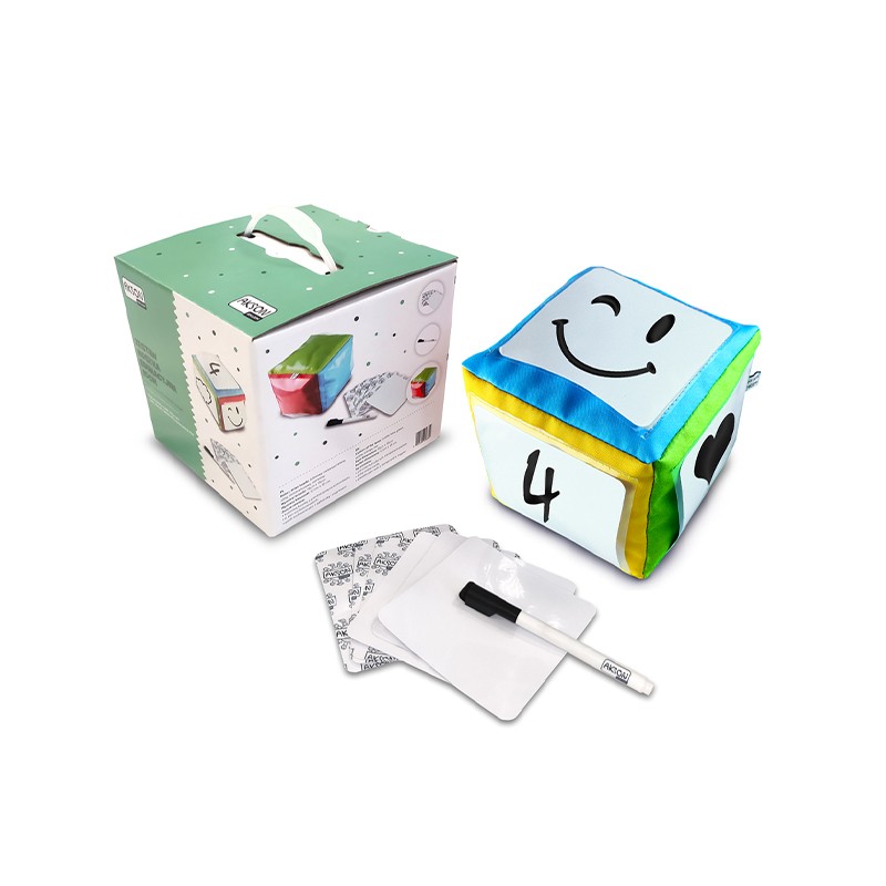 Kostka edukacyjna z kieszeniami MIĘKKA + karty + pisak