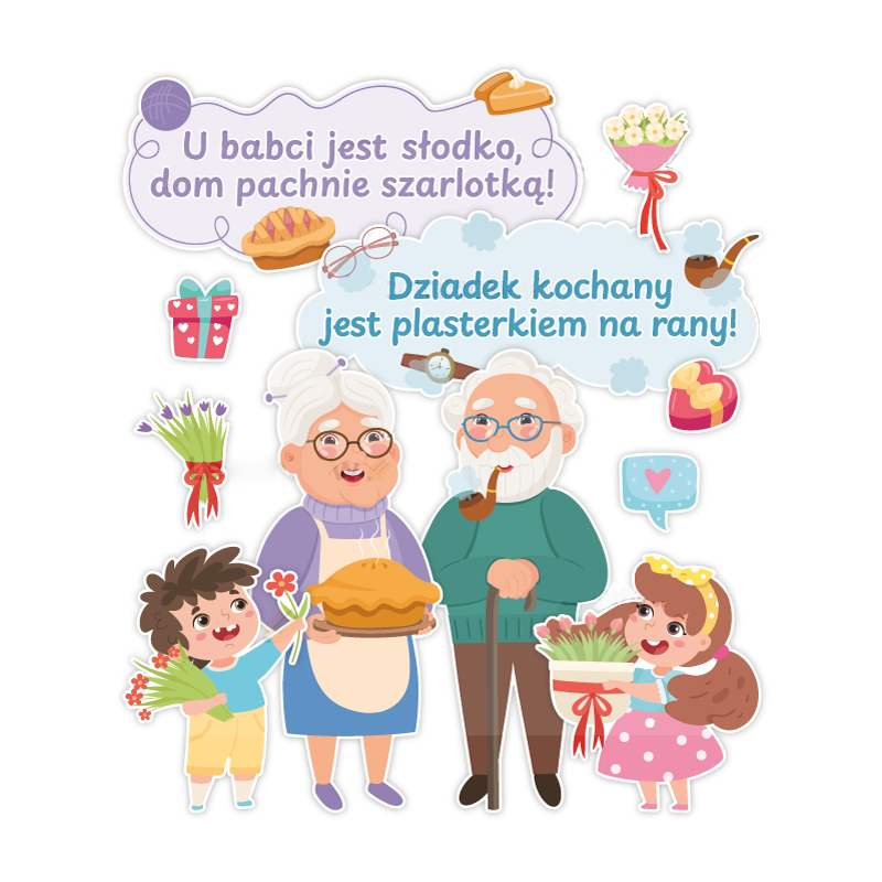 Dekoracja jednostronna - Dzień Babci i Dziadka 11 elementów