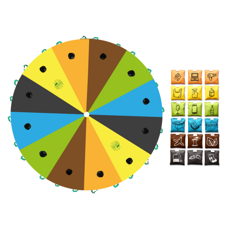 Chusta edukacyjna RECYKLING + ELEKTROŚMIECI (zestaw z 18 woreczkami)