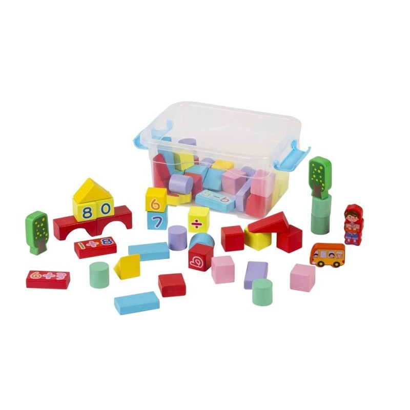 Klocki drewniane kolorowe 53 elementy