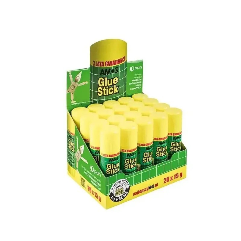 Klej w sztyfcie 15 g Glue Stick Amos - opakowanie 20 sztuk