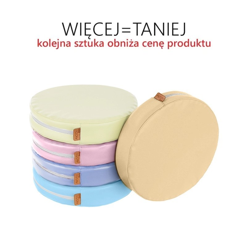 Poduszki gr. 6 cm ekoskóra PREMIUM okrągłe, zestaw 5 szt. PASTELOWE