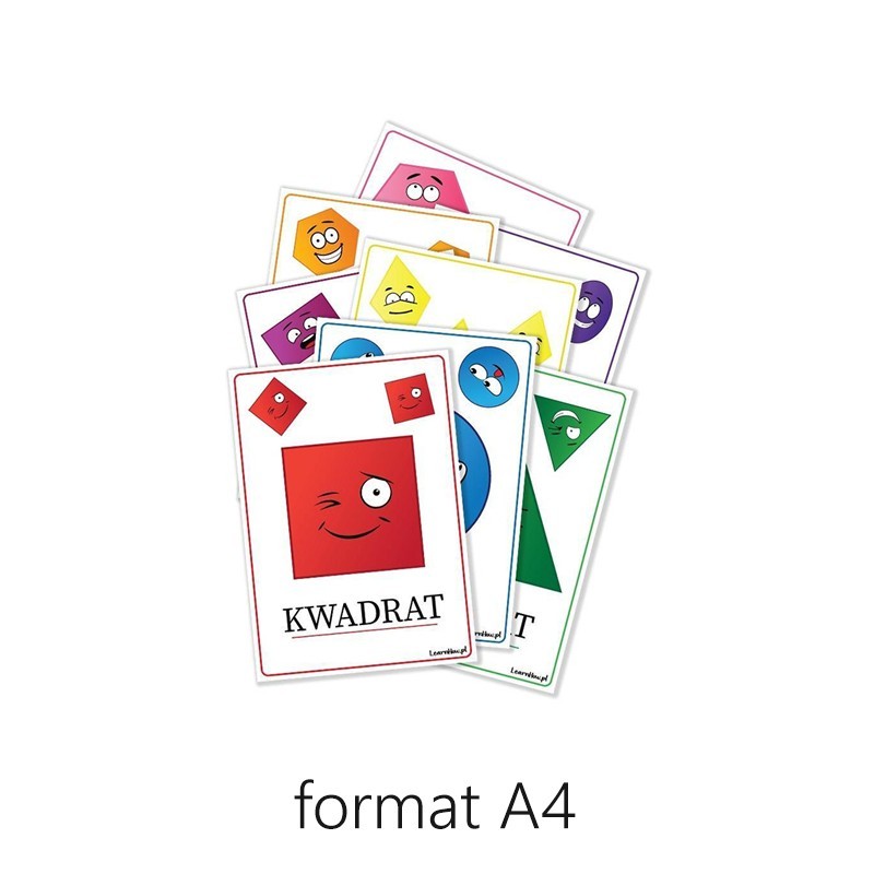 Plansze edukacyjne FIGURY GEOMETRYCZNE 8 kart - RÓŻNE FORMATY