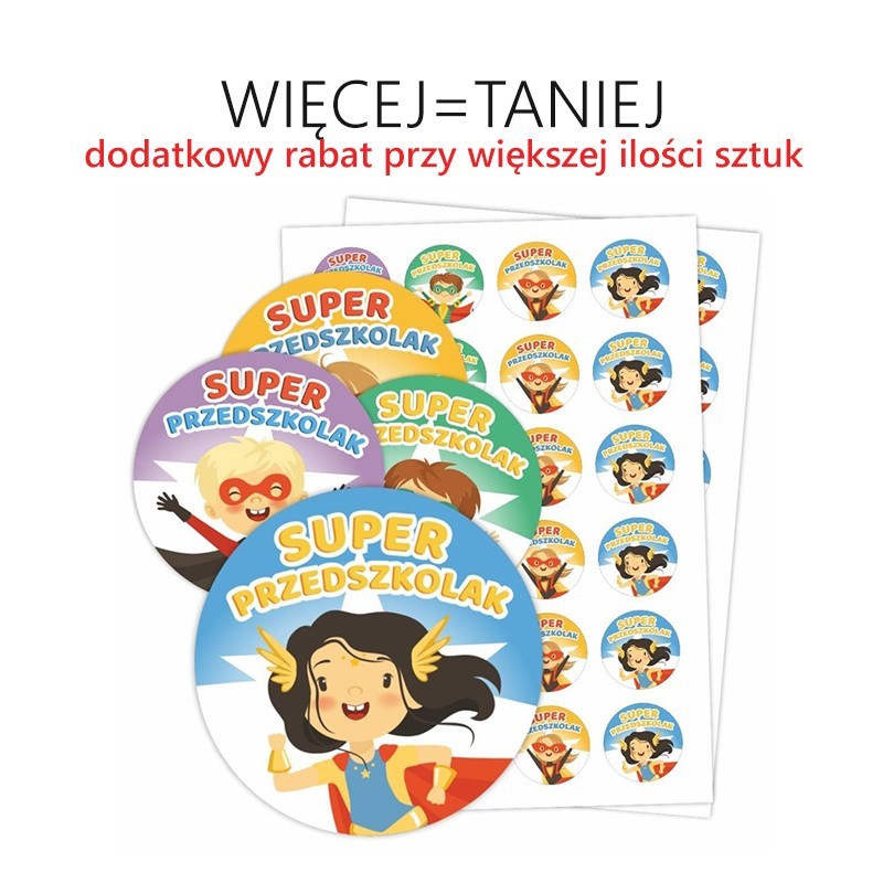 Naklejki motywacyjne SUPER PRZEDSZKOLAK 40 mm - 48 sztuk