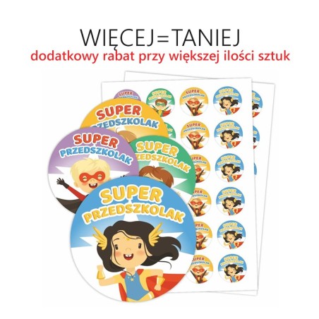 Naklejki motywacyjne SUPER PRZEDSZKOLAK 40 mm - 48 sztuk