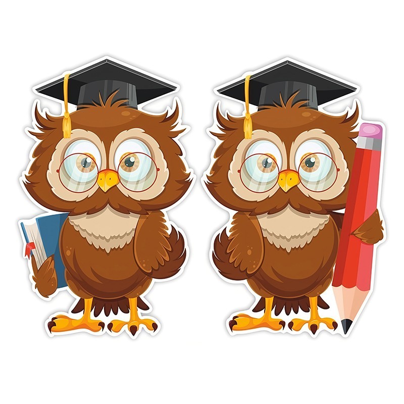 Dekoracja dwustronna - Sowy w biretach 2 elementy