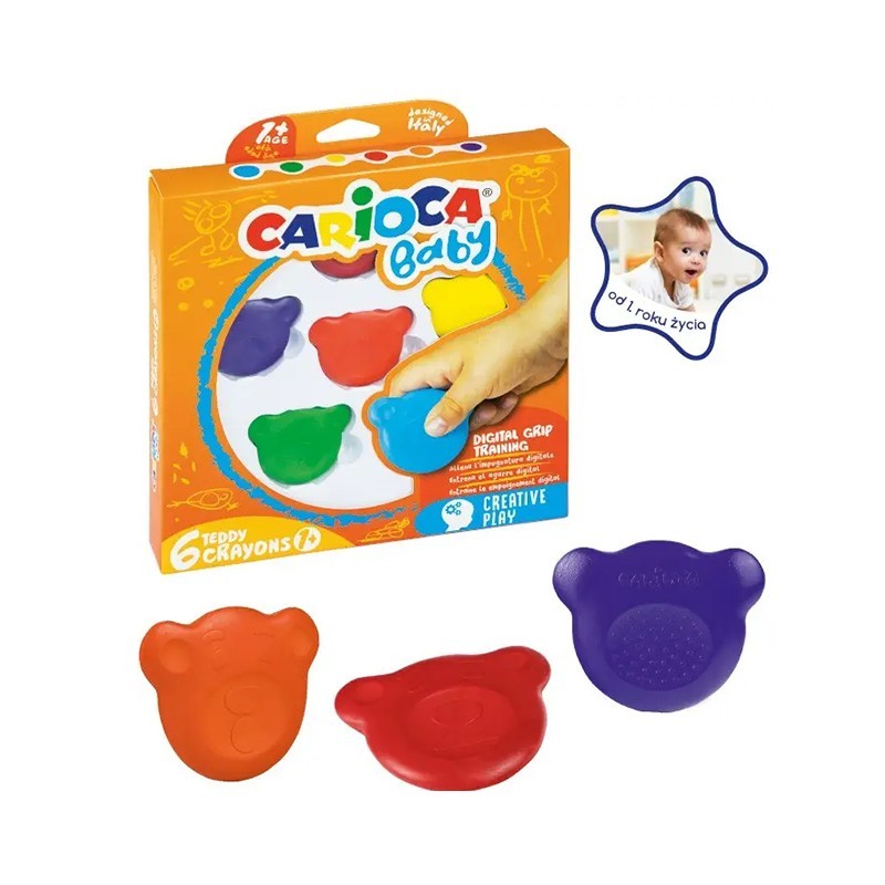 Kredki świecowe 6 kolorów, MISIAKI - od 1 roku życia