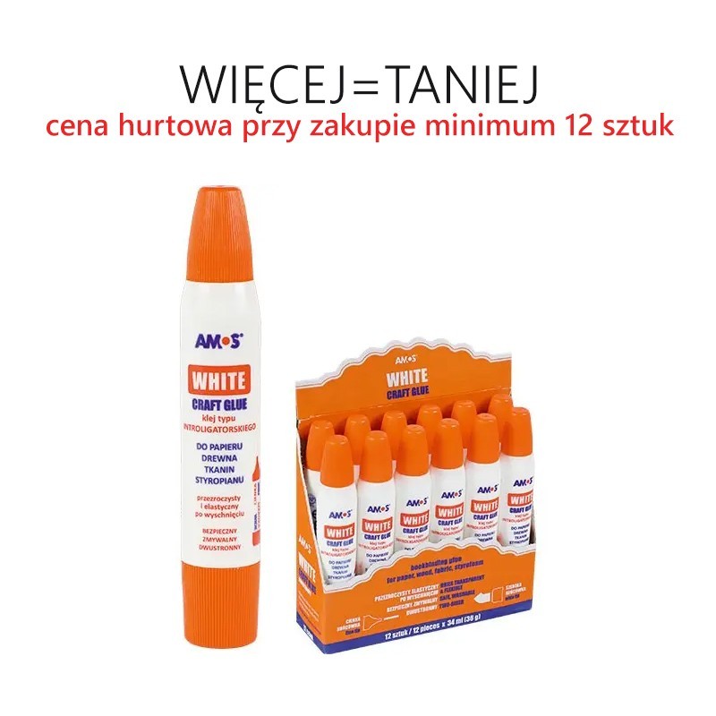 Klej w płynie do papieru, drewna, tkanin, styropianu 34 ml Amos