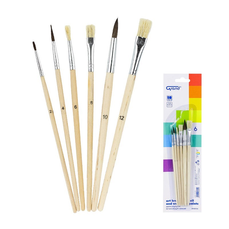 Pędzle do farb olejnych i akwareli, 6 szt.