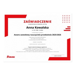 Zaświadczenie: Awans zawodowy nauczyciela przedszkola 2025/2026 (PDF)