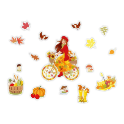 Dekoracja dwustronna - Pani Jesień na rowerze 16 elementów