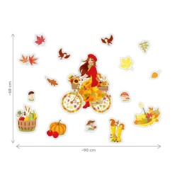 Dekoracja dwustronna - Pani Jesień na rowerze 16 elementów