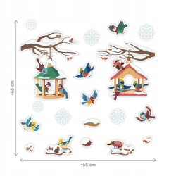 Dekoracja dwustronna - Zimowe karmniki na gałęzi 19 elementów Dekoracja dwustronna - Zimowe karmniki na gałęzi 19 elementów