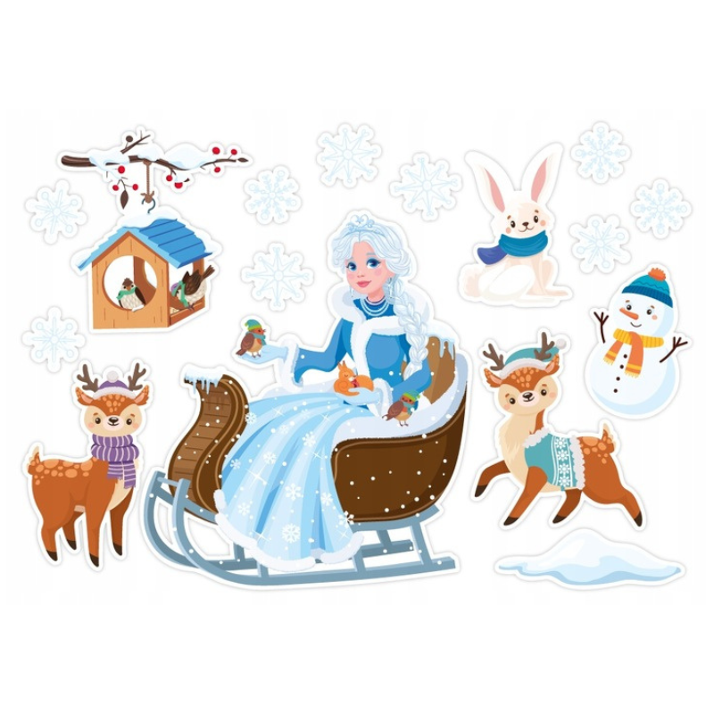 Dekoracja dwustronna - Pani Zima w saniach 16 elementów
