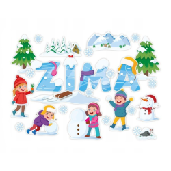 Dekoracja jednostronna - Napis „Zima” i dzieci 27 elementów