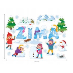 Dekoracja jednostronna - Napis „Zima” i dzieci 27 elementów
