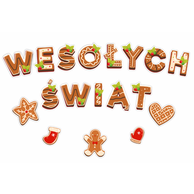 Dekoracja jednostronna - Wesołych Świąt: napis piernikowy 18 elementów