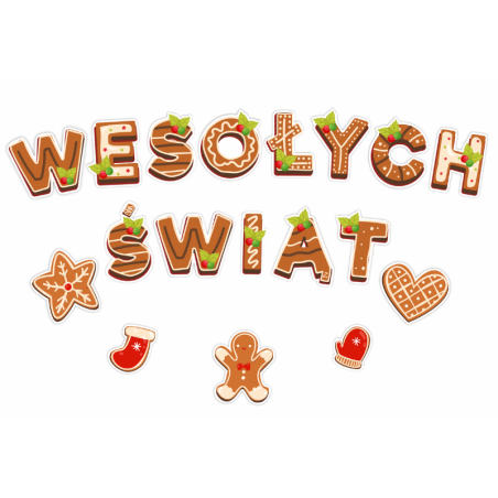 Dekoracja jednostronna - Wesołych Świąt: napis piernikowy 18 elementów