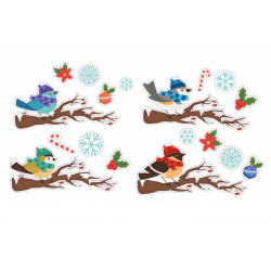 Dekoracja dwustronna - Zimowe ptaszki na gałęzi 18 elementów