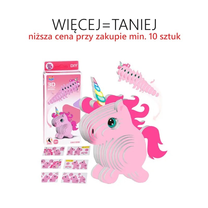 Puzzle 3D - różowy jednorożec