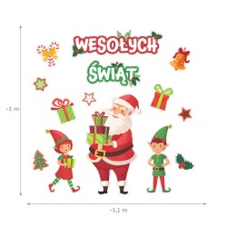 Dekoracja jednostronna - Wesołych Świąt Mikołaj i Elfy 14 elementów