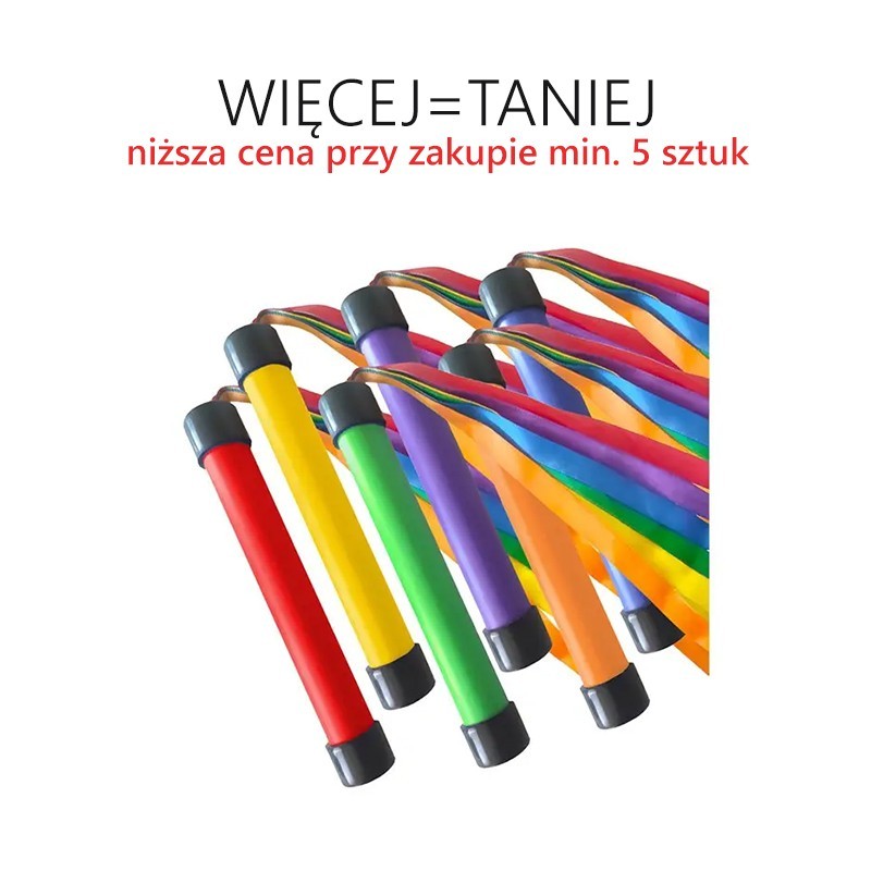 Różdżka gimnastyczna ze wstążkami, jednostronna - komplet 6 szt.
