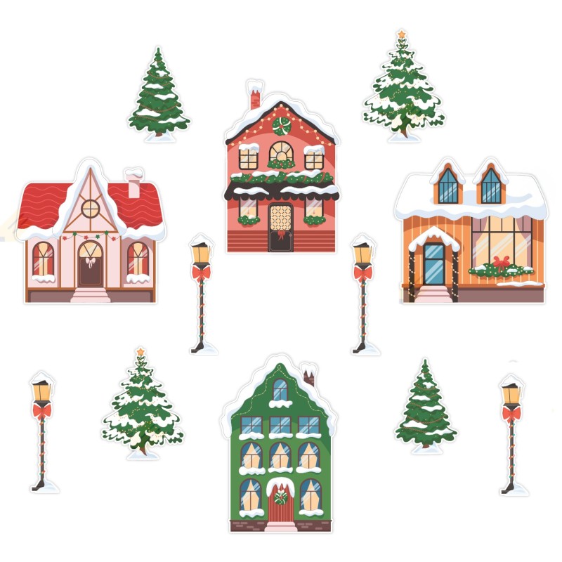 Dekoracja dwustronna - Zimowe miasteczko 12 elementów