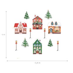 Dekoracja dwustronna - Zimowe miasteczko 12 elementów