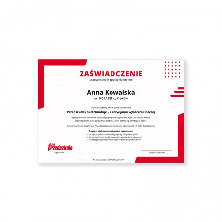 Zaświadczenie: Przedszkolak sketchnotuje (PDF)
