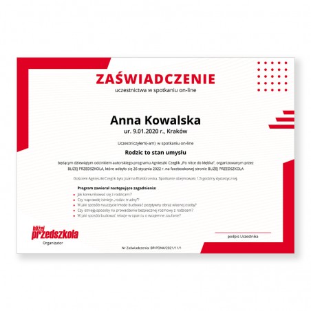 Zaświadczenie: Rodzic to stan umysłu (PDF)