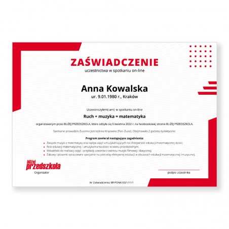 Zaświadczenie: Ruch plus muzyka równa się matematyka