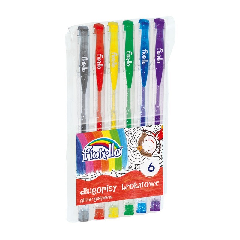 Długopisy żelowe z brokatem 6 kolorów Fiorello